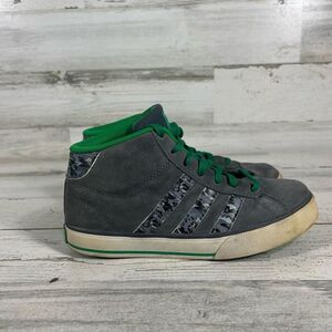Adidas Kids‎ Neo High Tops Shoe Casual Sneakers Gray Suede Green Stripes 4 US